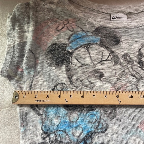 Disney Parks Graphic Knit Top Women L Gray Mickey Minnie Mouse Graphic Tunic Top - Picture 5 of 10